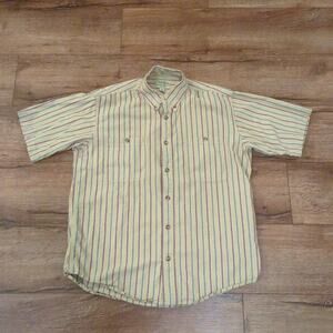 Cabela's Legendary Quality Men's Medium Chambray Striped Button Up Shirt Skater